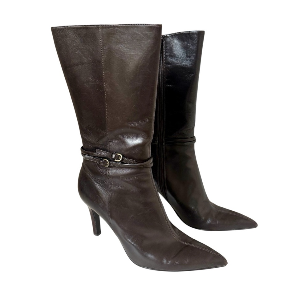 Enzo Angiolini Dark Brown Leather High Heel Women's Boots 8